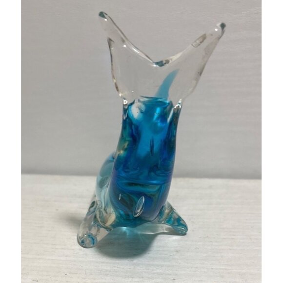 Hand Blown Glass Dolphin Figurine Paperweight Blue & Clear 6" Beach Nautical - Picture 5 of 7